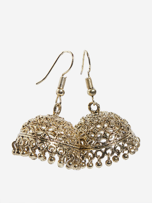 Westside Accessories Gold Floral Pattern Jhumka Earrings
