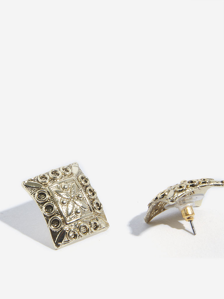 Westside Accessories Gold Lasercut Square Stud Earrings