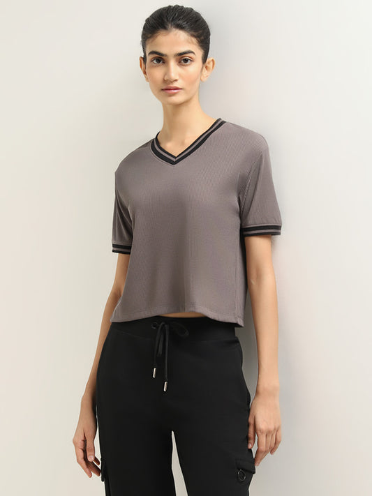 Studiofit Grey Ribbed T-Shirt
