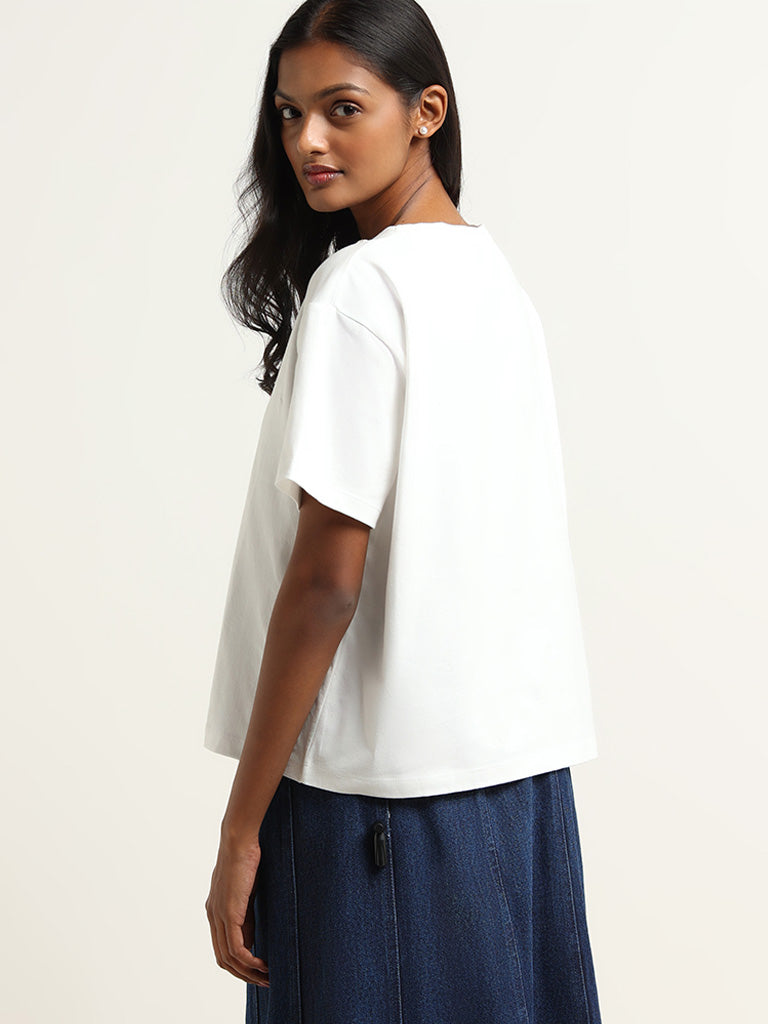 LOV White Sequin Embroidered Top