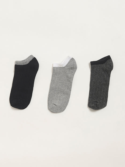 WES Lounge Black Cotton Blend Low-Cut Socks- Pack of 3