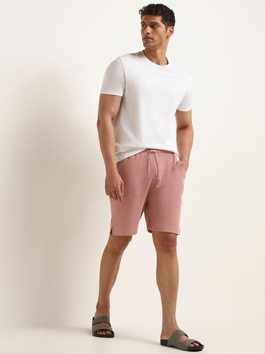 WES Lounge Solid Pink Mid-Rise Cotton Blend Relaxed Fit Shorts