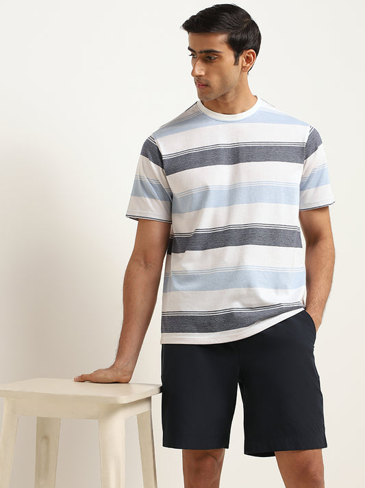 WES Lounge Blue Cotton Blend Relaxed Fit T-Shirt