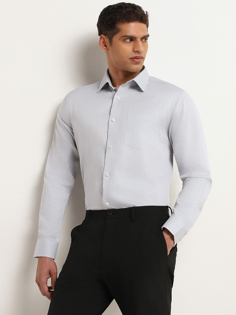 WES Formals Grey Relaxed Fit Checkered Shirt
