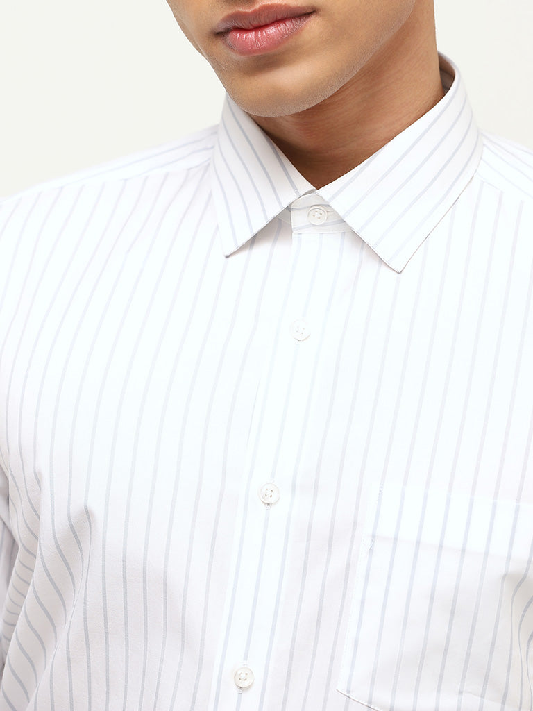 WES Formals White Slim Fit Striped Shirt