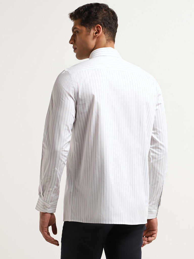 WES Formals White Slim Fit Striped Shirt