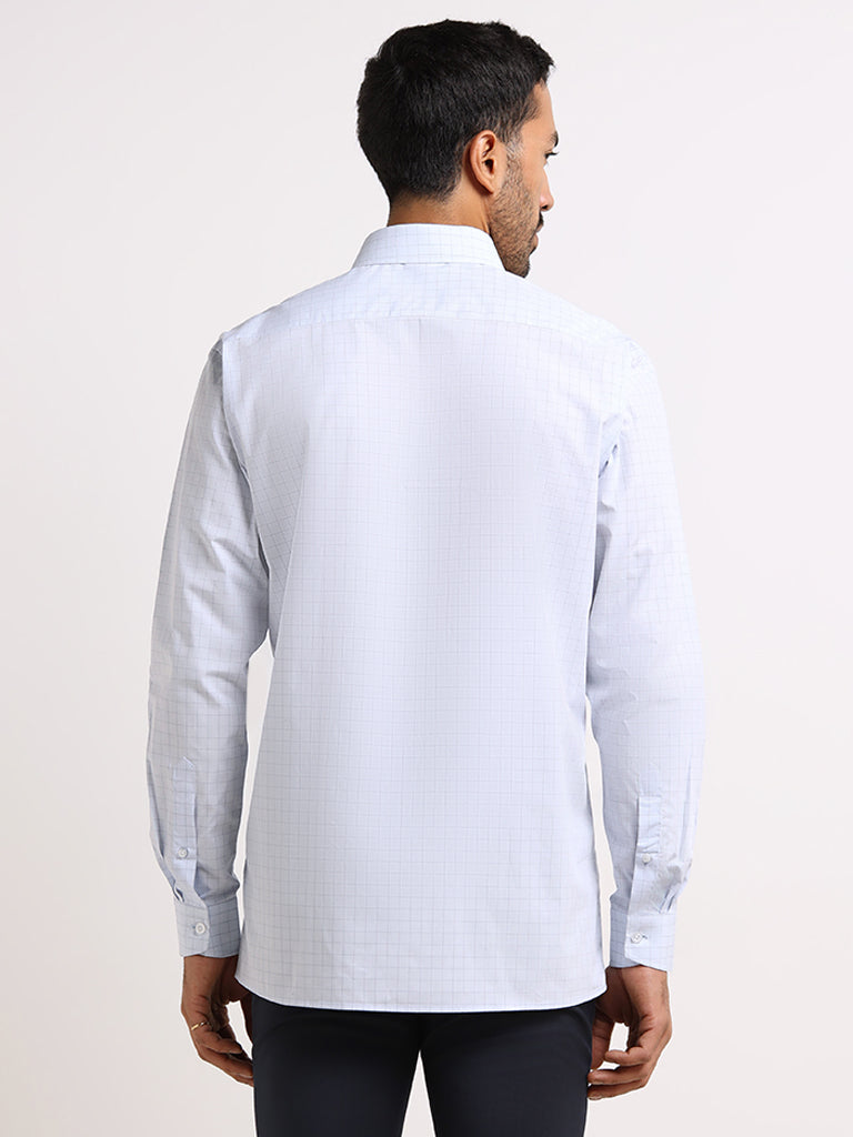 WES Formals Light Blue Cotton Blend Relaxed Fit Shirt