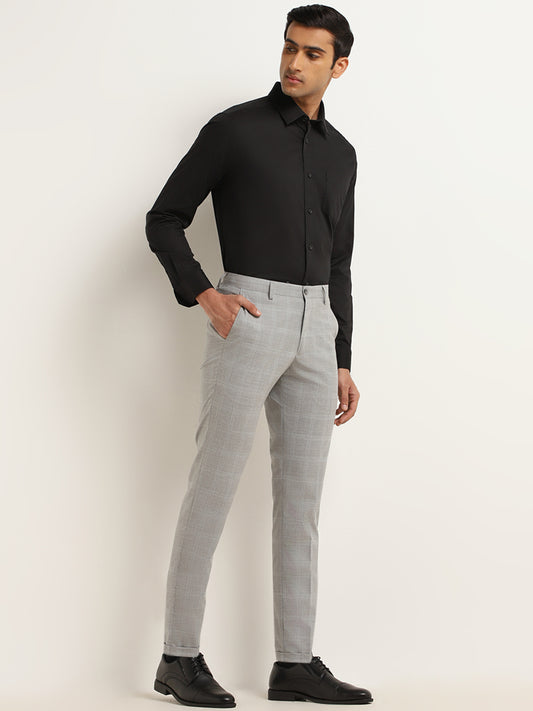 WES Formals Grey Mid-Rise Straight Fit Trousers