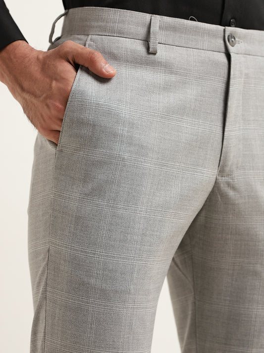 WES Formals Grey Mid-Rise Straight Fit Trousers