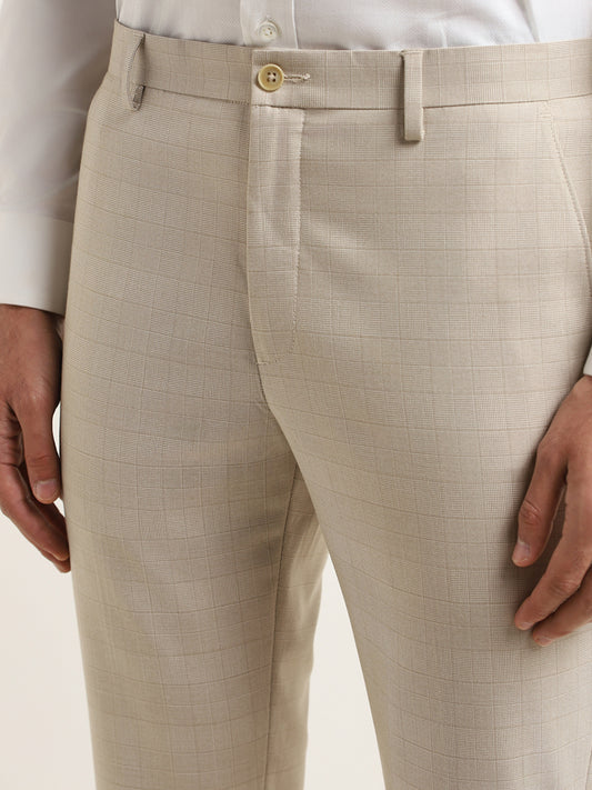WES Formals Beige Mid-Rise Straight Fit Trousers