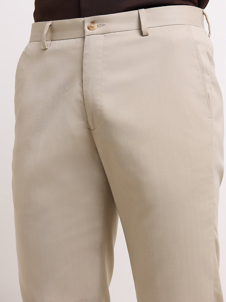 WES Formals Cream Slim-Fit Trousers