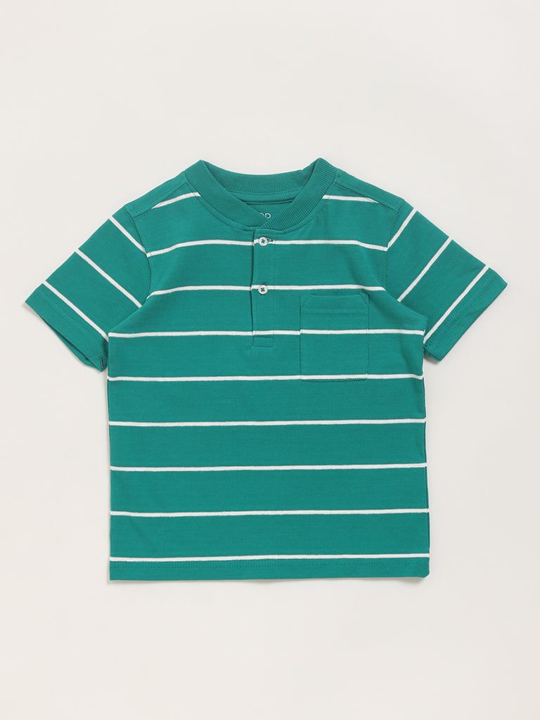 HOP Kids Green Striped T-Shirt