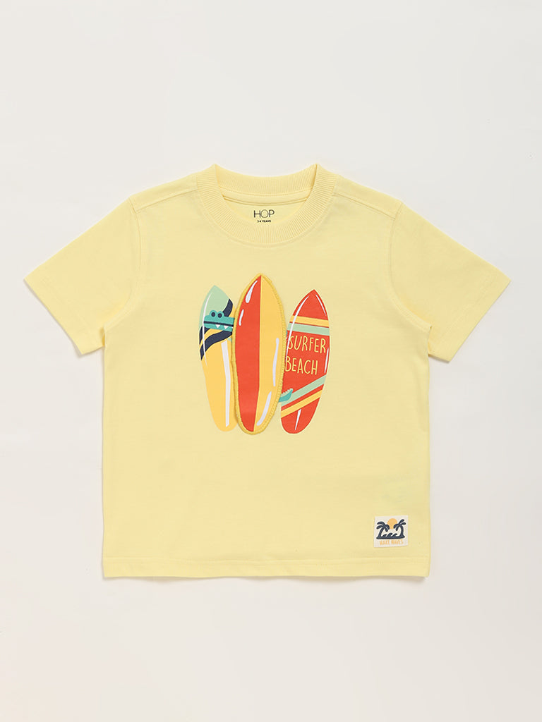 HOP Kids Yellow Printed T-Shirt