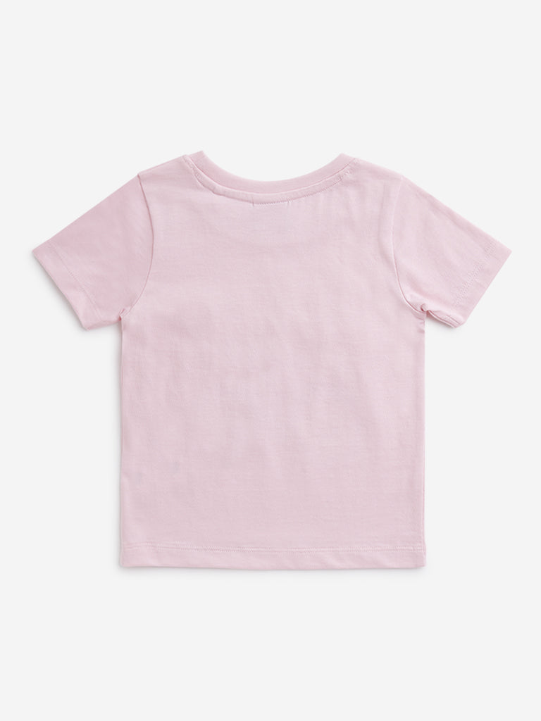 HOP Kids Pink Text Printed T-Shirt