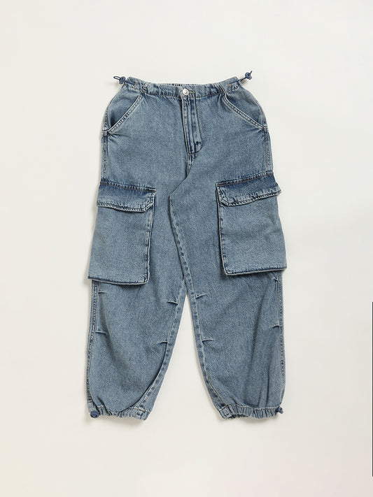 Y&F Kids Blue Mid Rise Relaxed Fit Jeans