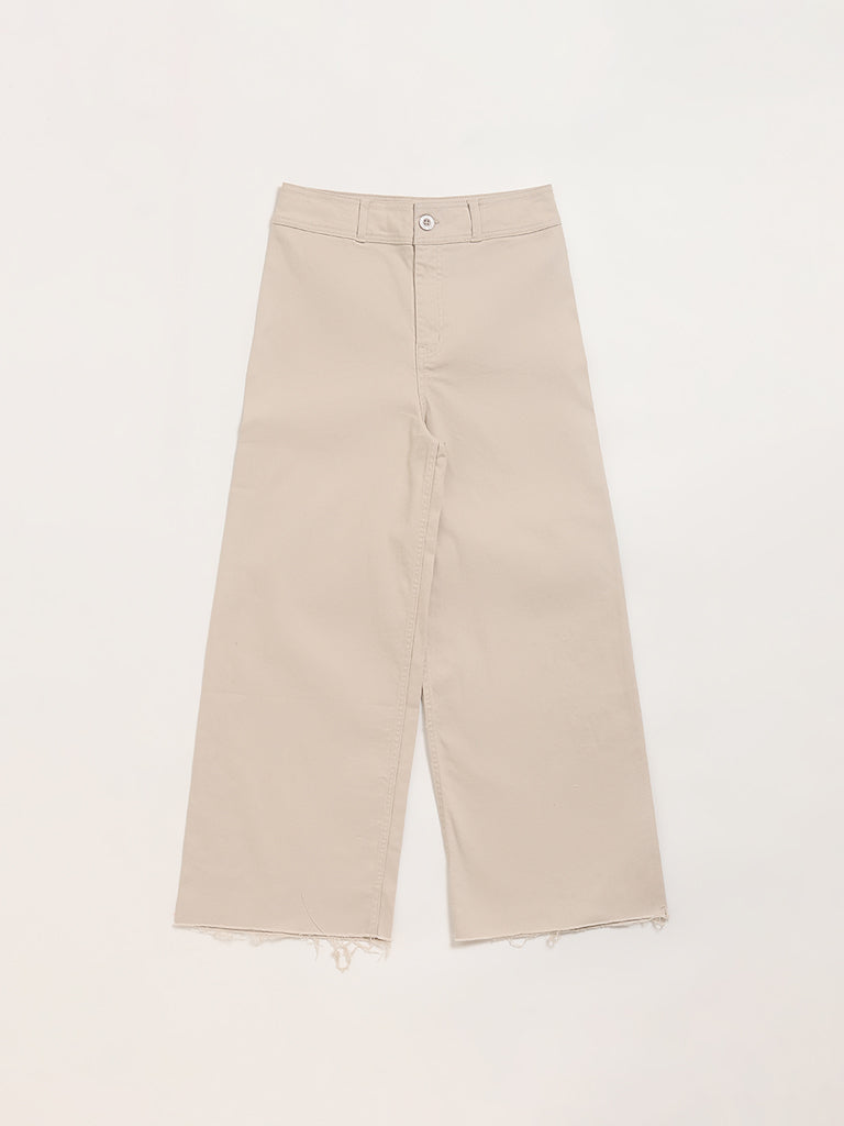 Y&F Kids Beige Mid Rise Straight Fit Jeans