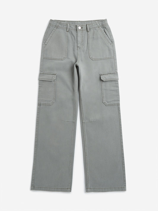 Y&F Kids Light Sage Mid Rise Cargo Trousers