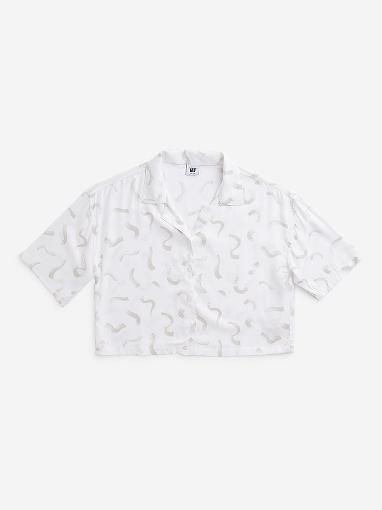 Y&F Kids Beige Abstract Printed Cropped Shirt