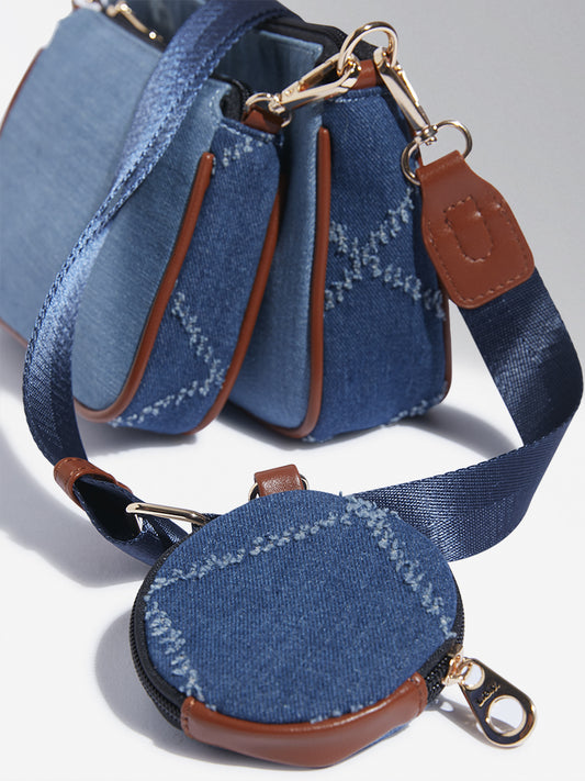 Westside Blue Denim Sling Bags with Coin Pouch - Set of 2