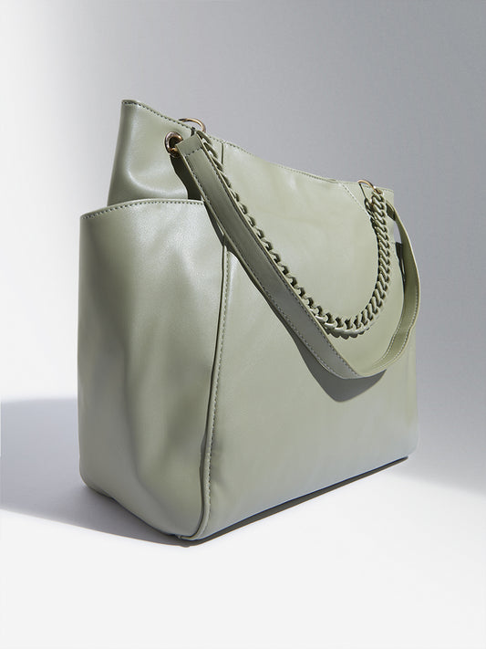 Westside Green Faux Leather Tote Bag