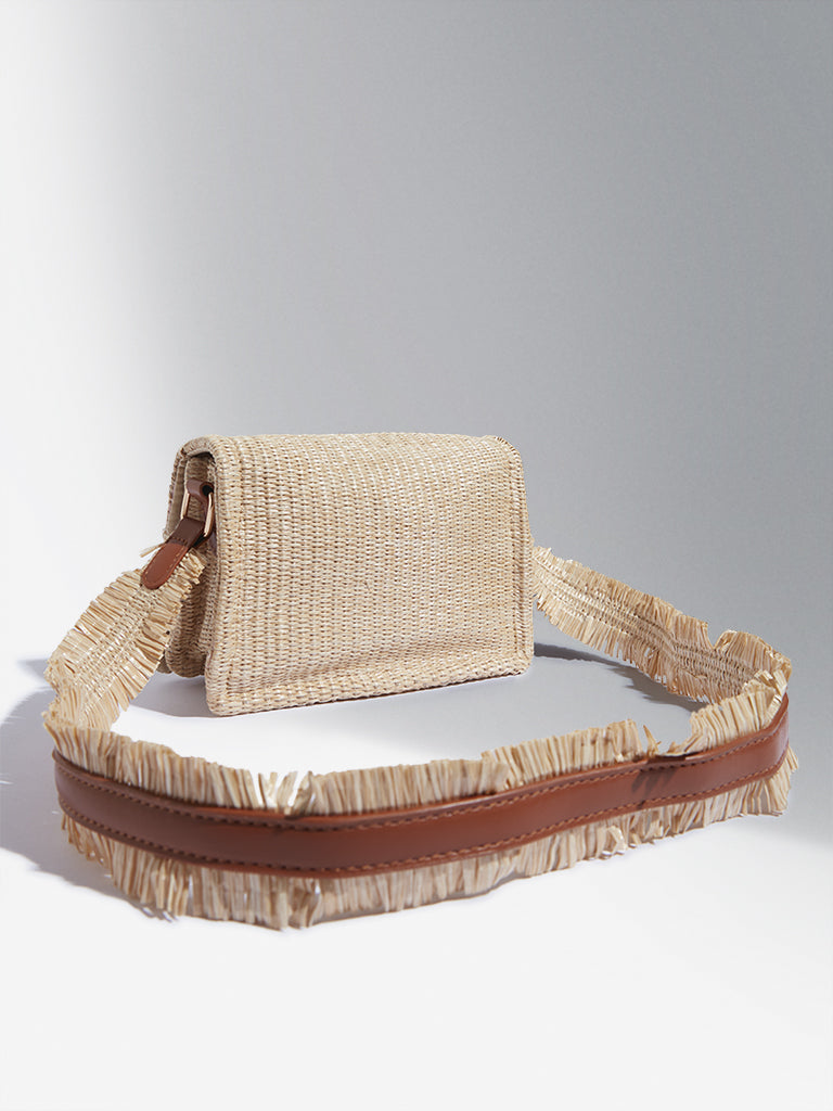 Buy LOV Brown Cane Pattern Sling Bag from Westside