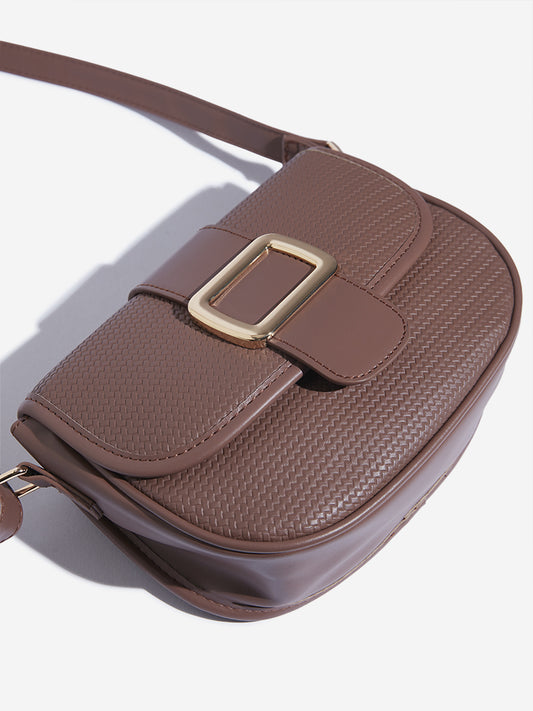 Westside Brown Textured Design Sling Bag