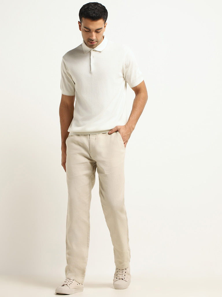 Ascot White Knitted Relaxed Fit Polo T-Shirt