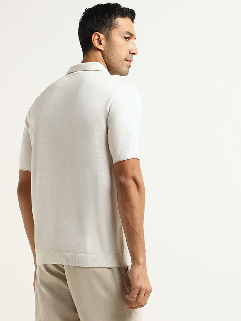 Ascot White Knitted Relaxed Fit Polo T-Shirt