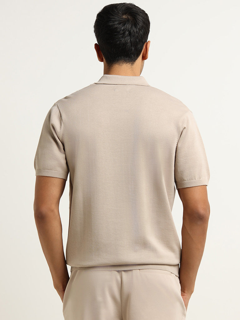 Ascot Beige Striped Relaxed Fit Polo T-Shirt