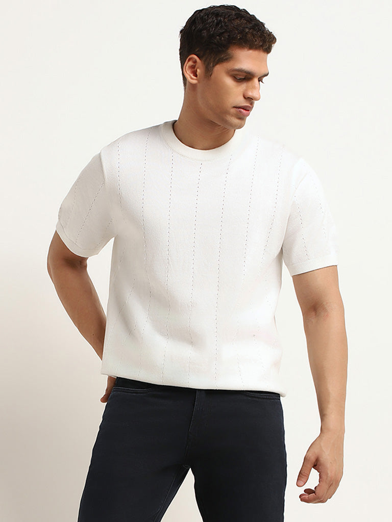Ascot White Knitted Relaxed Fit T-Shirt