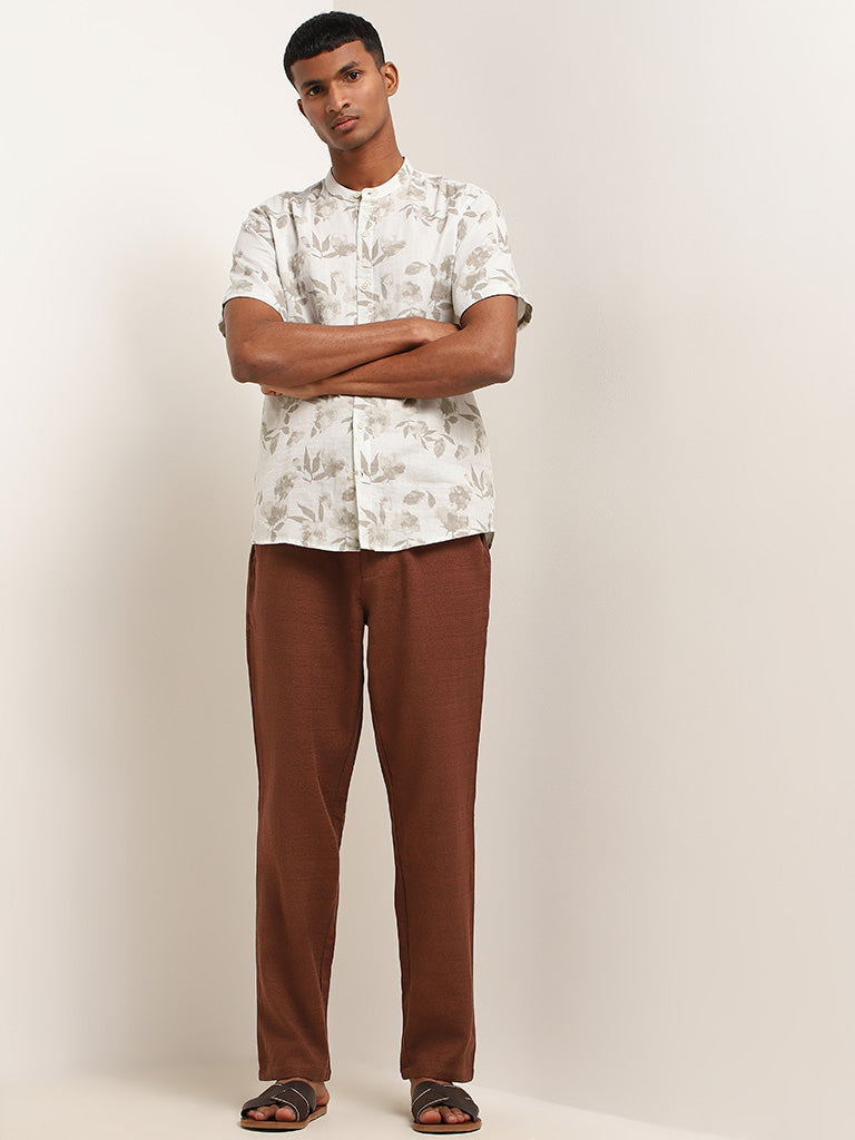 ETA Brown Solid Mid Rise Relaxed Fit Pants