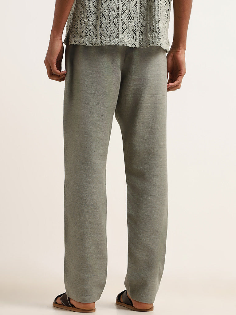 ETA Green Solid Mid Rise Relaxed Fit Pants