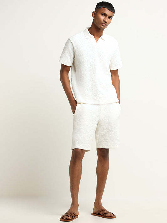 ETA White Mid-Rise Textured Relaxed Fit Shorts