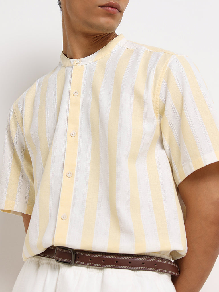 ETA Yellow Striped Grandad Resort Fit Shirt