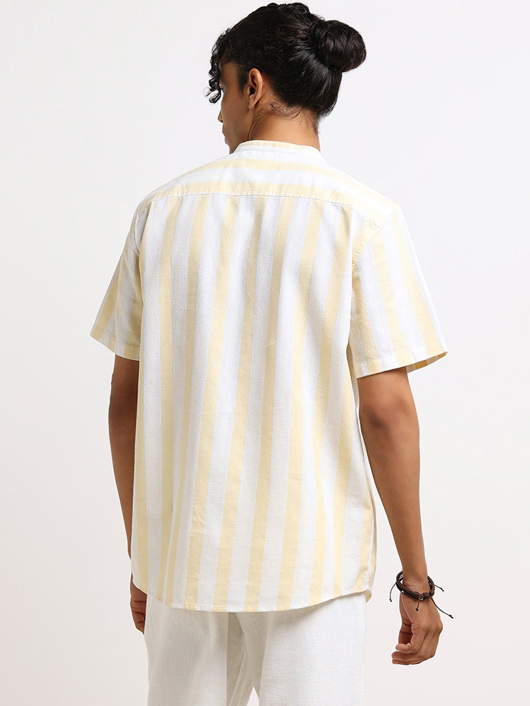 ETA Yellow Striped Grandad Cotton Resort Fit Shirt