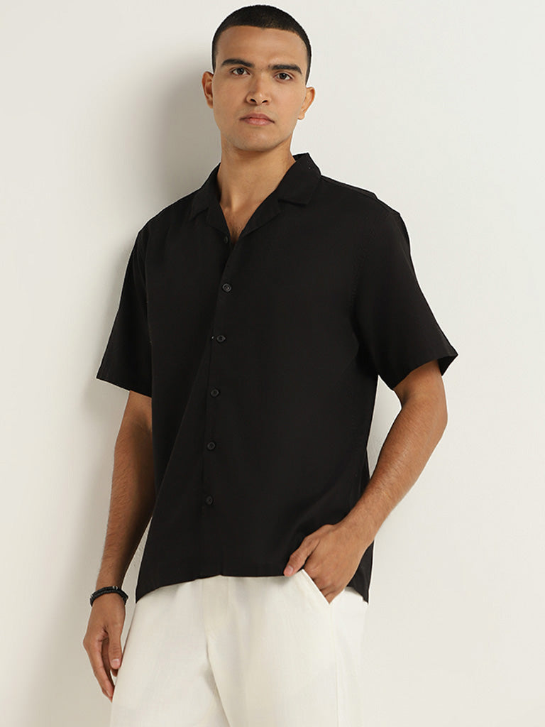 ETA Black Solid Relaxed Fit Shirt