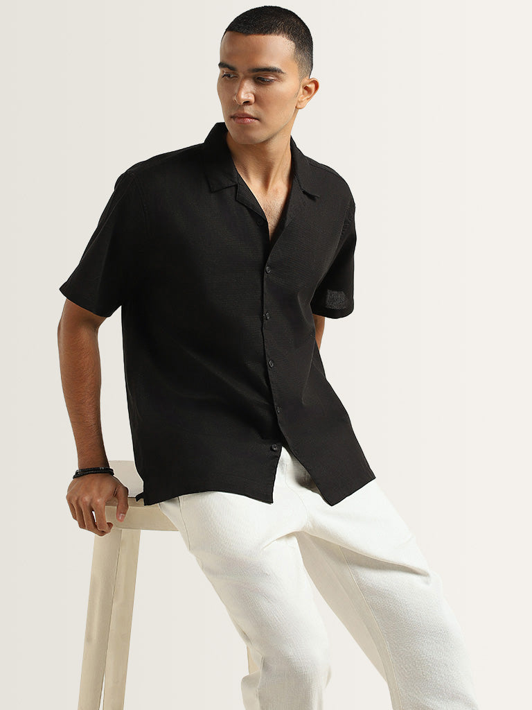 ETA Black Solid Relaxed Fit Shirt