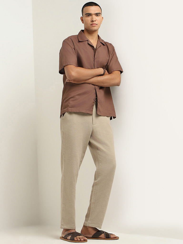 ETA Brown Solid Relaxed Fit Shirt