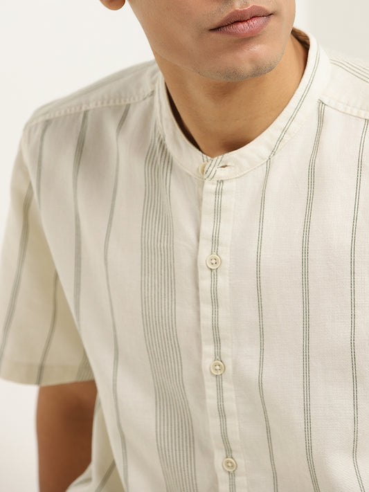 ETA Off-White Striped Slim Fit Shirt