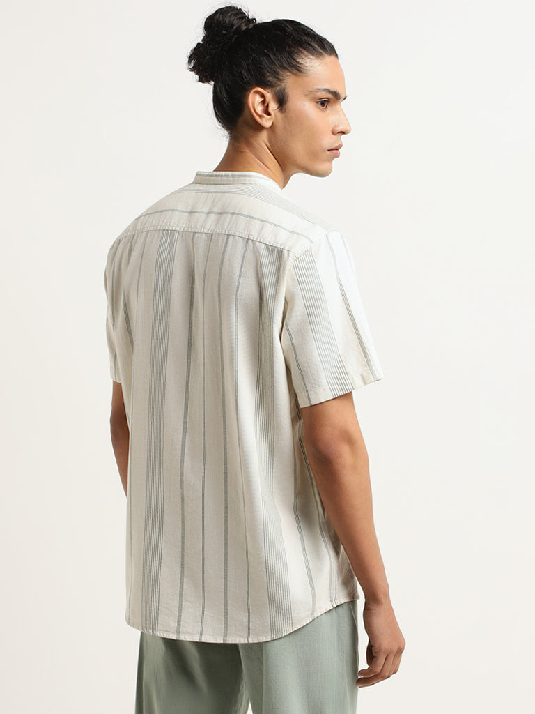 ETA Off-White Striped Slim Fit Shirt