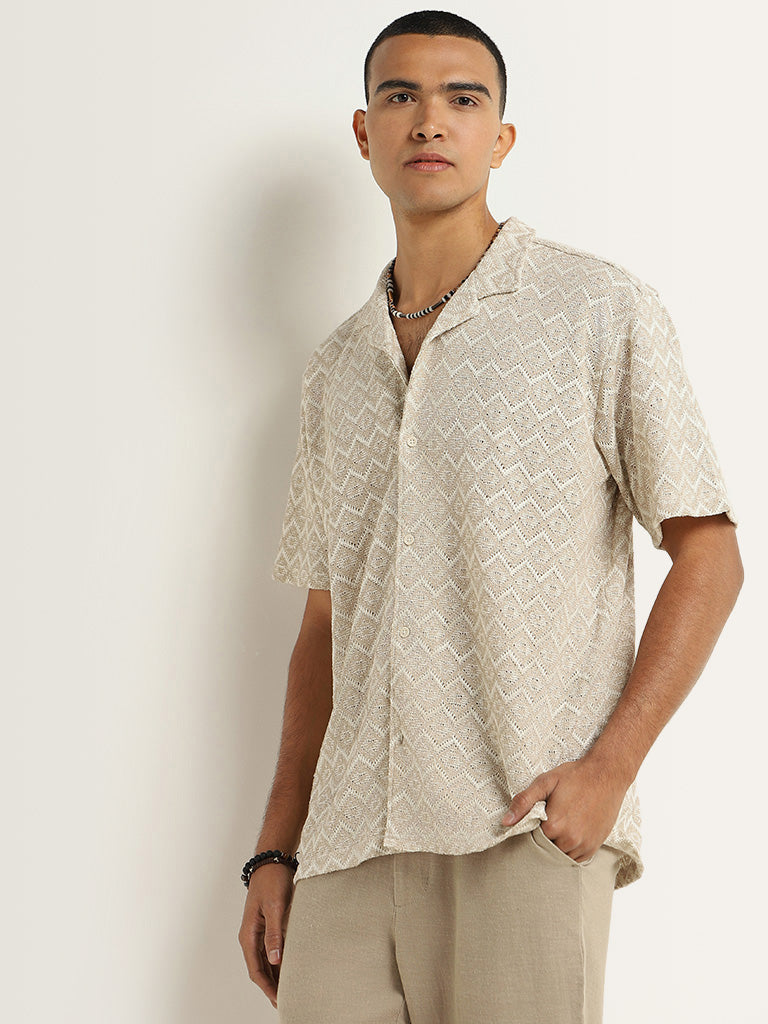 ETA Beige Knitted Relaxed Fit Shirt