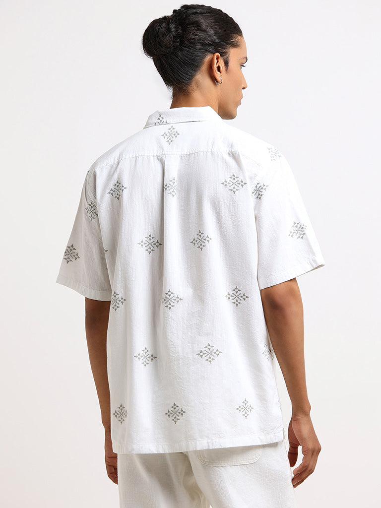 ETA White Embroidered Relaxed Fit Shirt