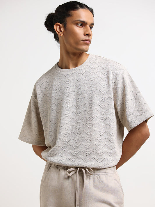 ETA Grey Textured Relaxed Fit T-Shirt