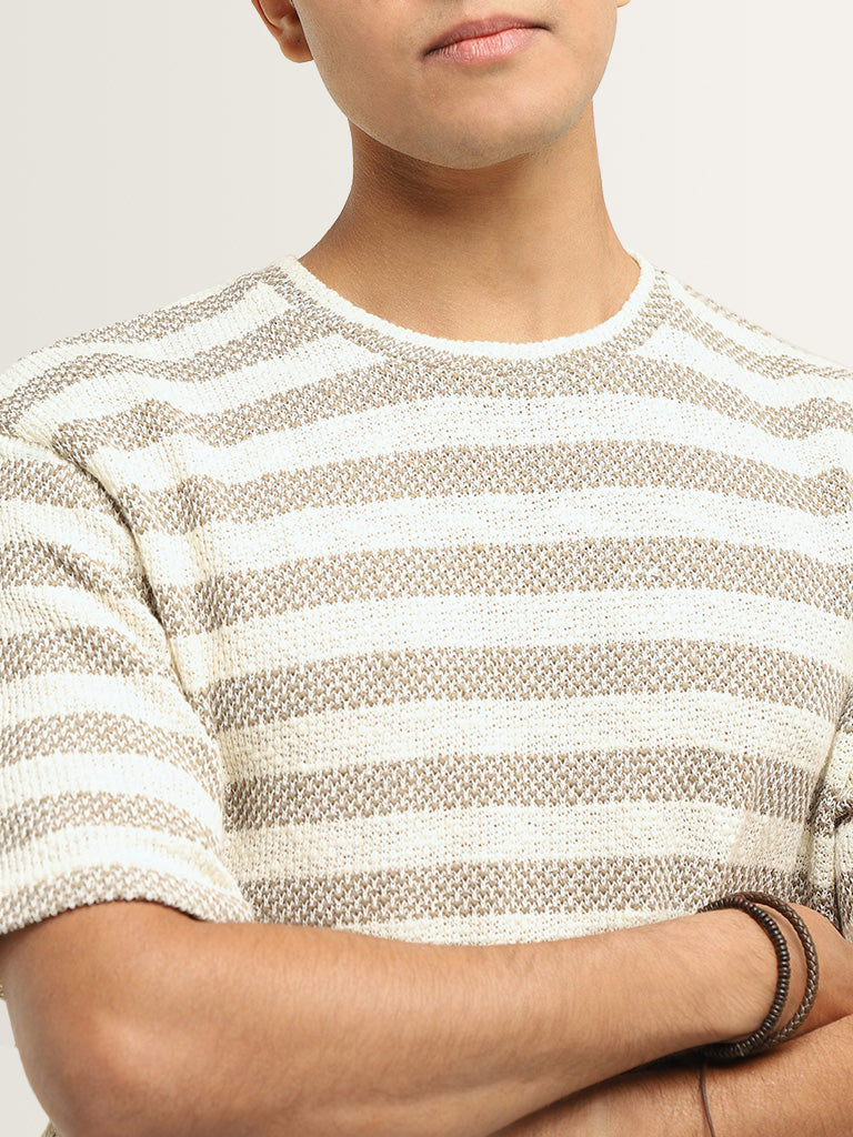 ETA Taupe Knitted Relaxed Fit T-Shirt