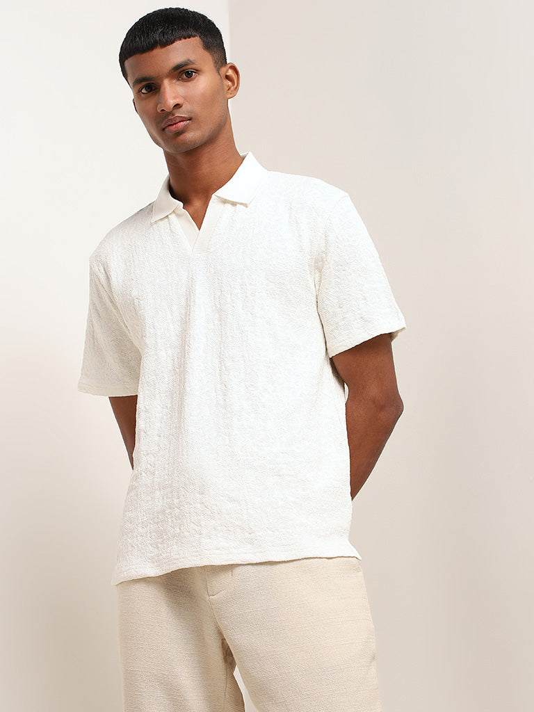 ETA Off-White Textured Slim Fit Polo T-Shirt