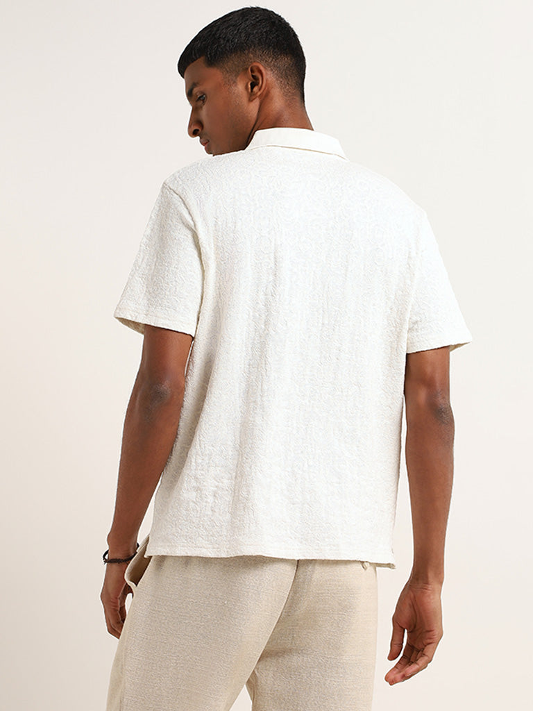 ETA Off-White Textured Slim Fit Polo T-Shirt