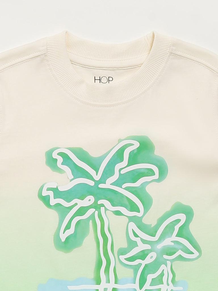 HOP Kids Green Printed T-Shirt