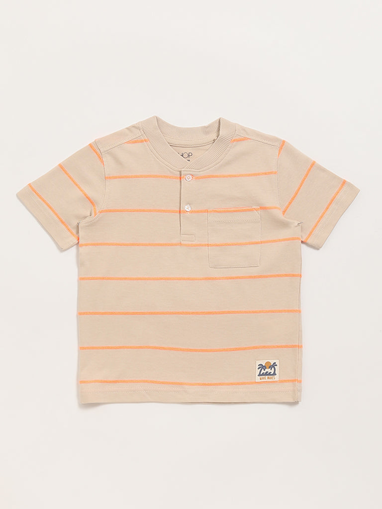 HOP Kids Beige Striped T-Shirt