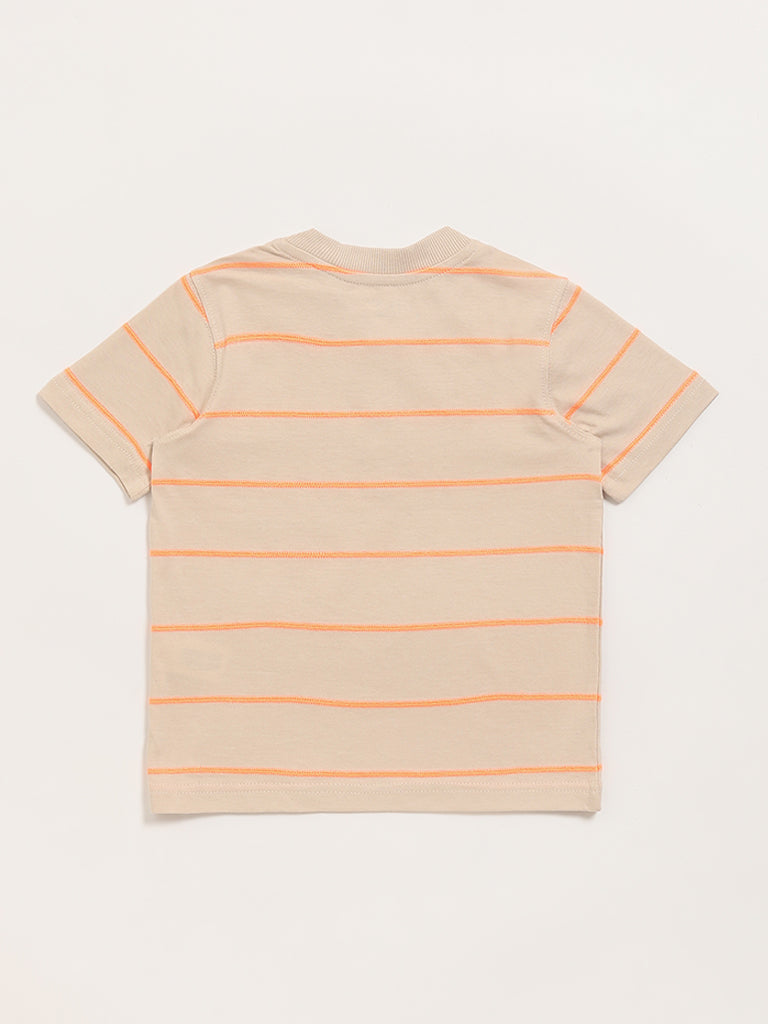 HOP Kids Beige Striped T-Shirt