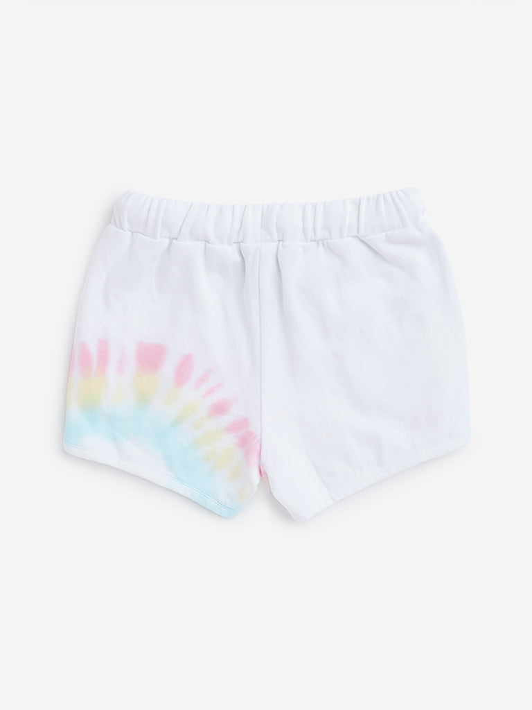HOP Kids White Tie-Dye Printed Shorts